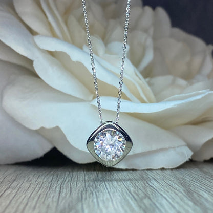 Round Moissanite Pendant Necklace 14k Gold, Simple Round Cut Necklace, Solitaire Necklace, Women's Round Necklace, Bezel Set Necklace, #7085