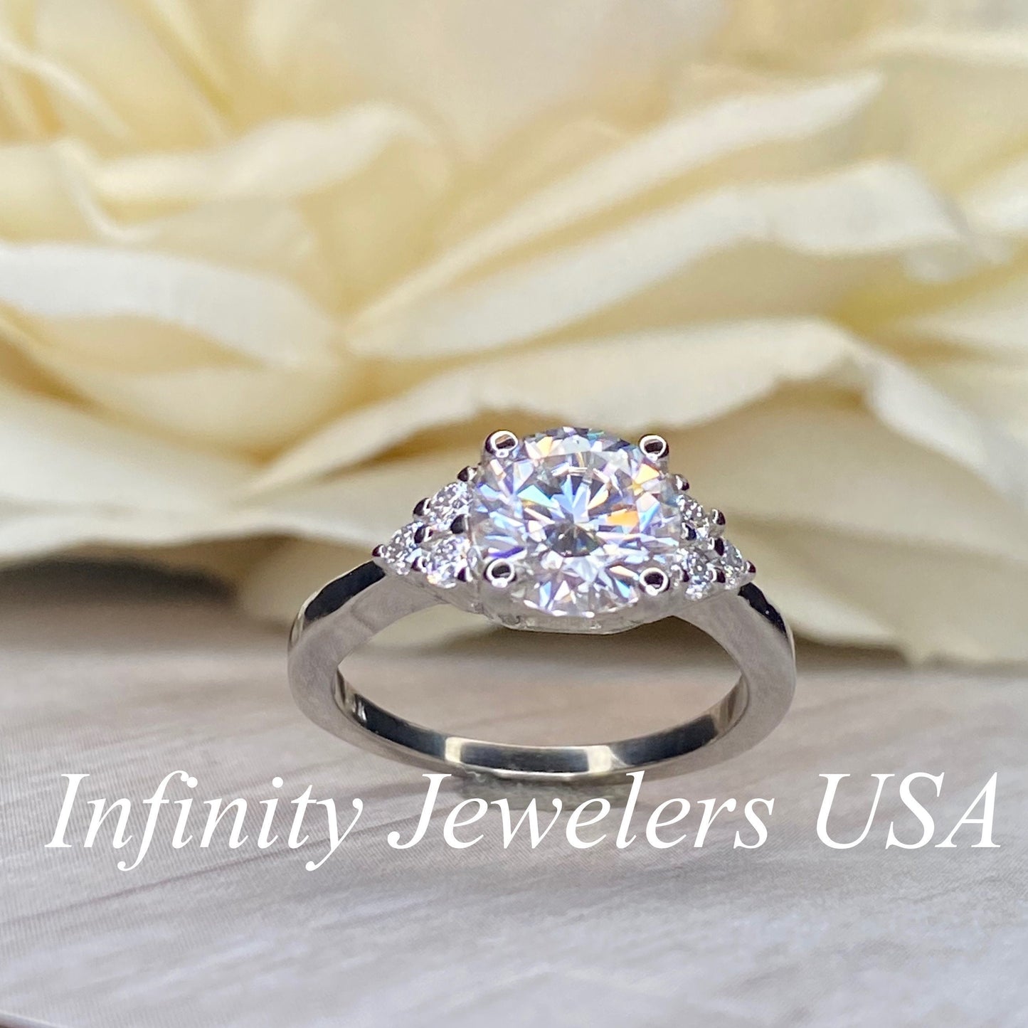 Round Moissanite engagement ring set vintage unique white gold curved band moissanite engagement ring women wedding Bridal Promise ring 7090