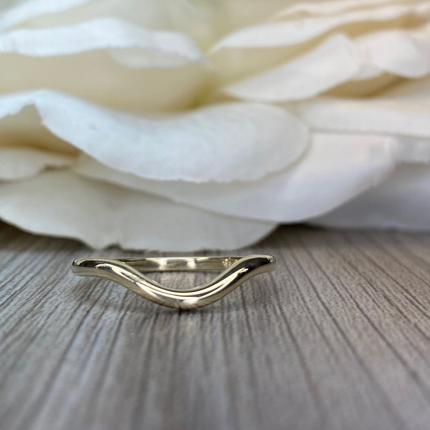 Engagement Matching Wedding Band For Her, 14k White Gold Curved Wedding Band, Universal Curved Wedding Ring For Ladies Engagement Ring #6266