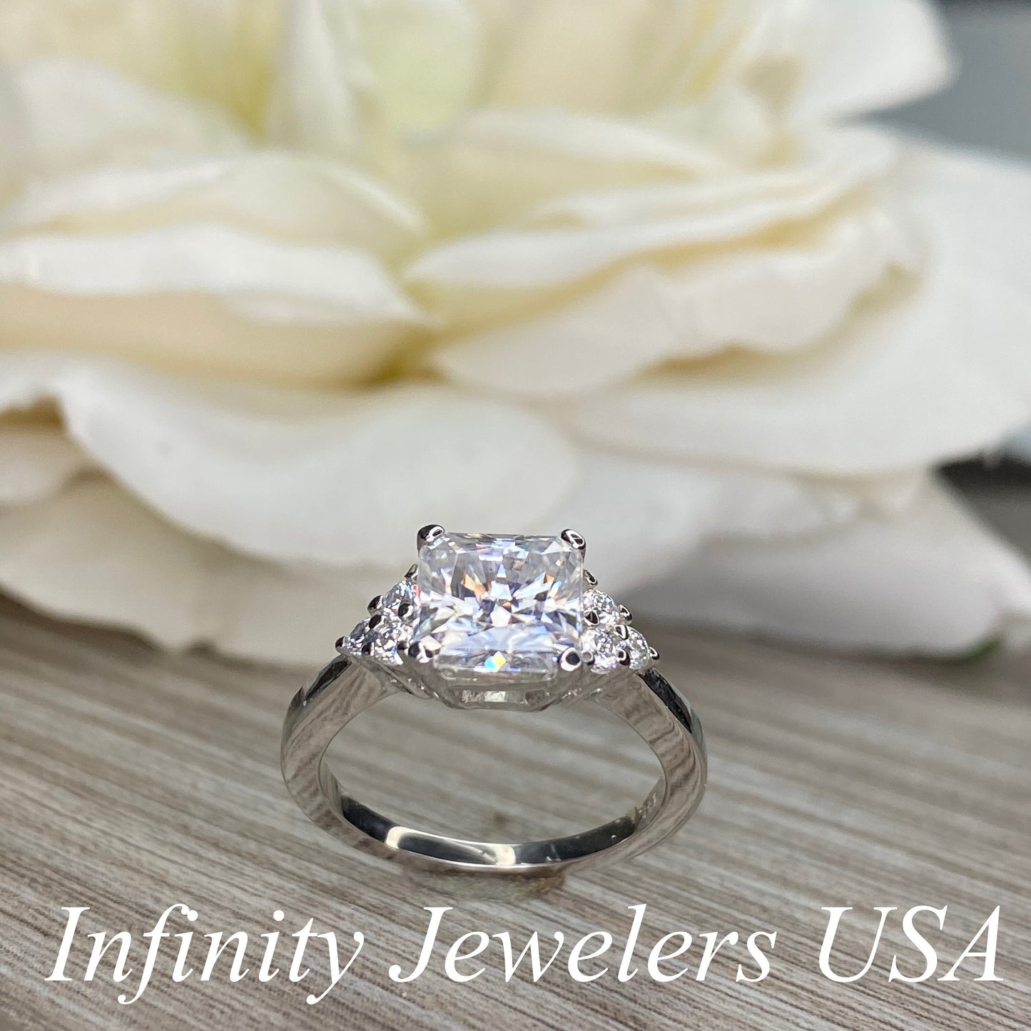 Radiant Cut  Moissanite engagement ring set vintage unique white gold curved band engagement ring women wedding Bridal Promise ring  #7091