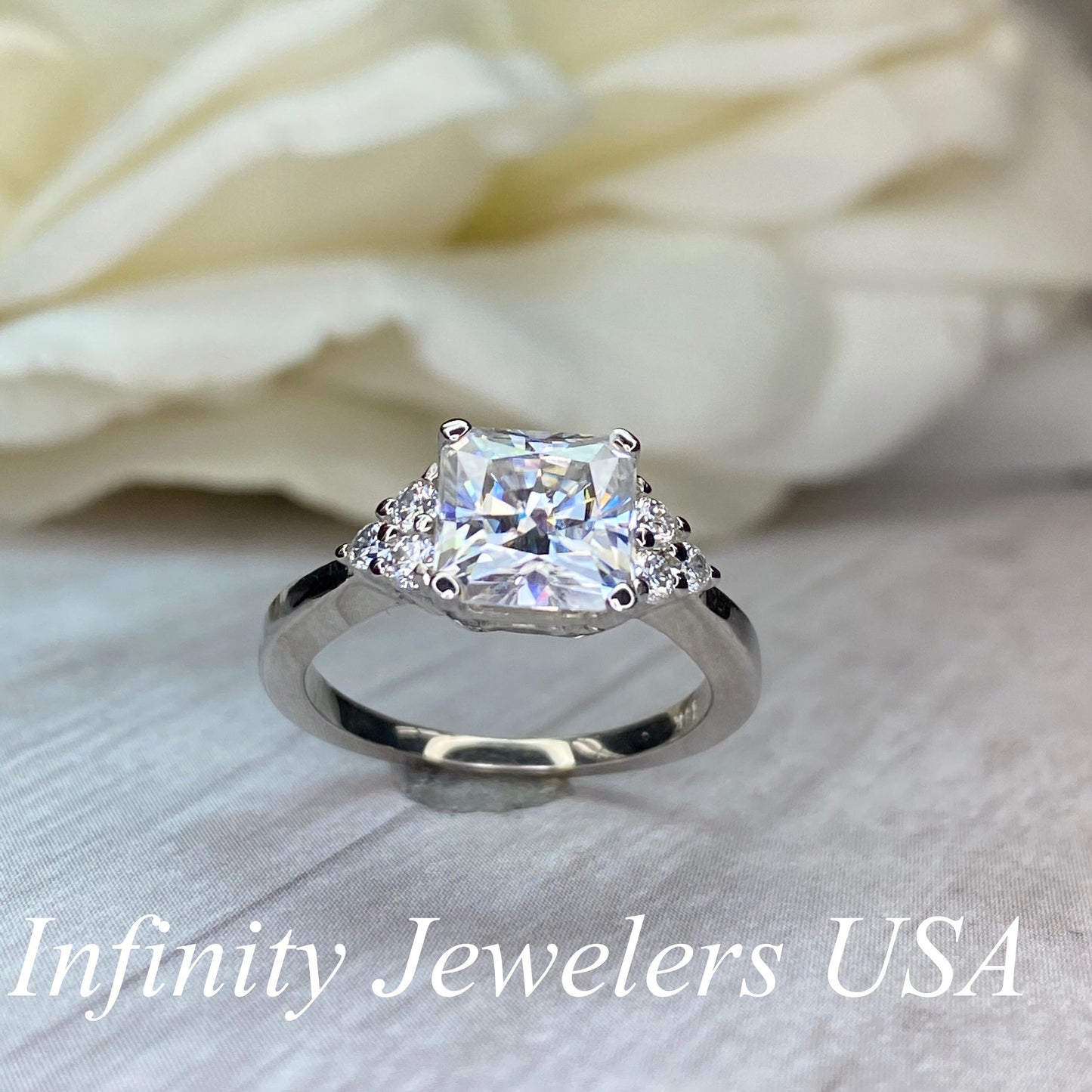 Radiant Cut  Moissanite engagement ring set vintage unique white gold curved band engagement ring women wedding Bridal Promise ring  #7091