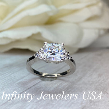 Radiant Cut  Moissanite engagement ring set vintage unique white gold curved band engagement ring women wedding Bridal Promise ring  #7091