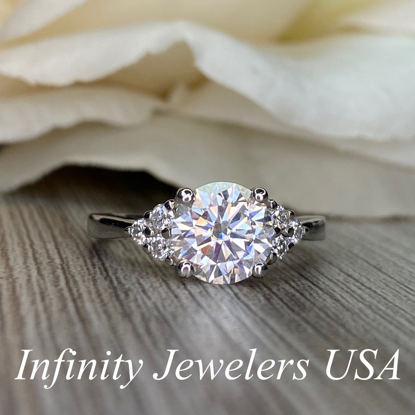 Round Moissanite engagement ring set vintage unique white gold curved band moissanite engagement ring women wedding Bridal Promise ring 7090