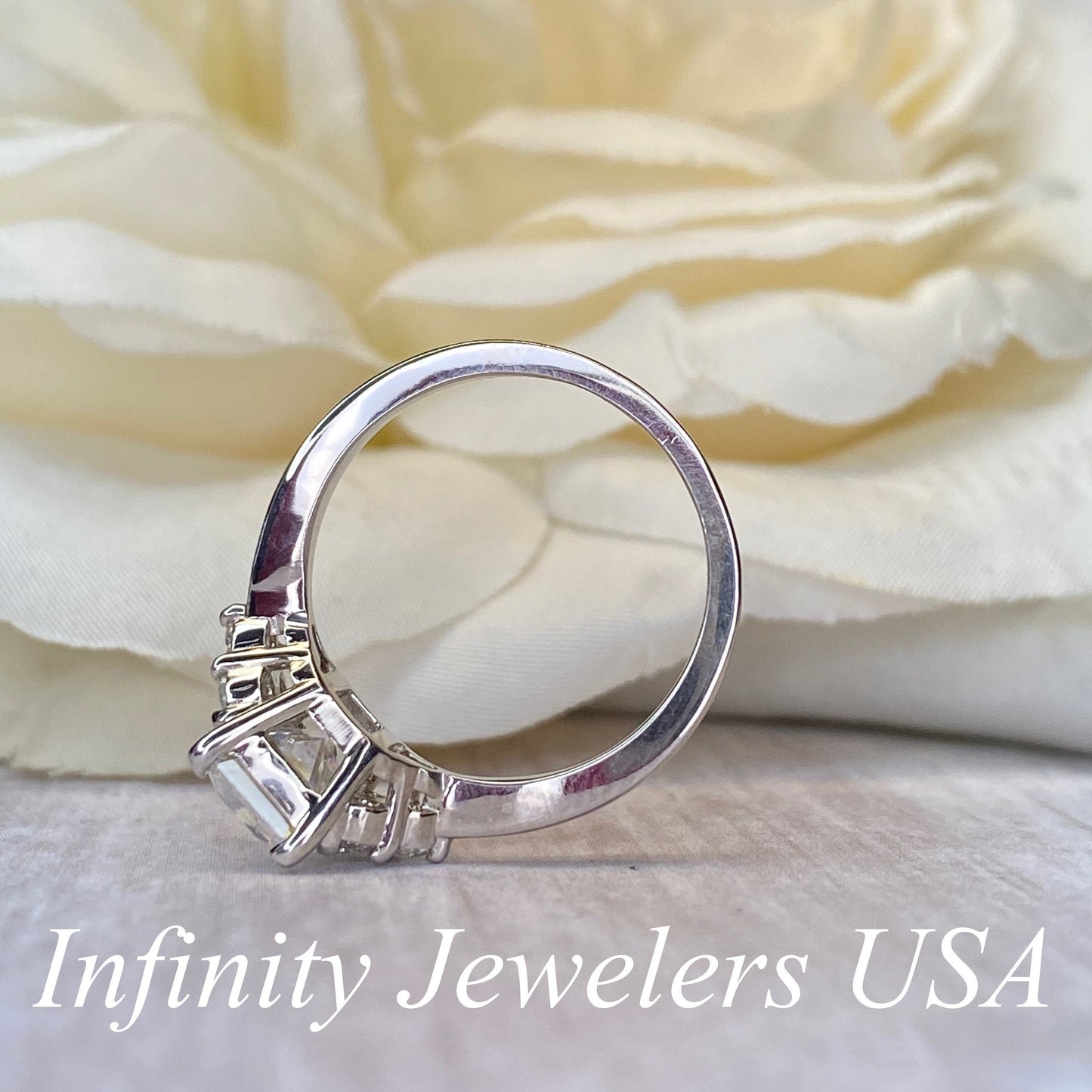 Emerald Cut, Moissanite engagement ring set vintage unique white gold curved band engagement ring women wedding Bridal Promise ring #7103