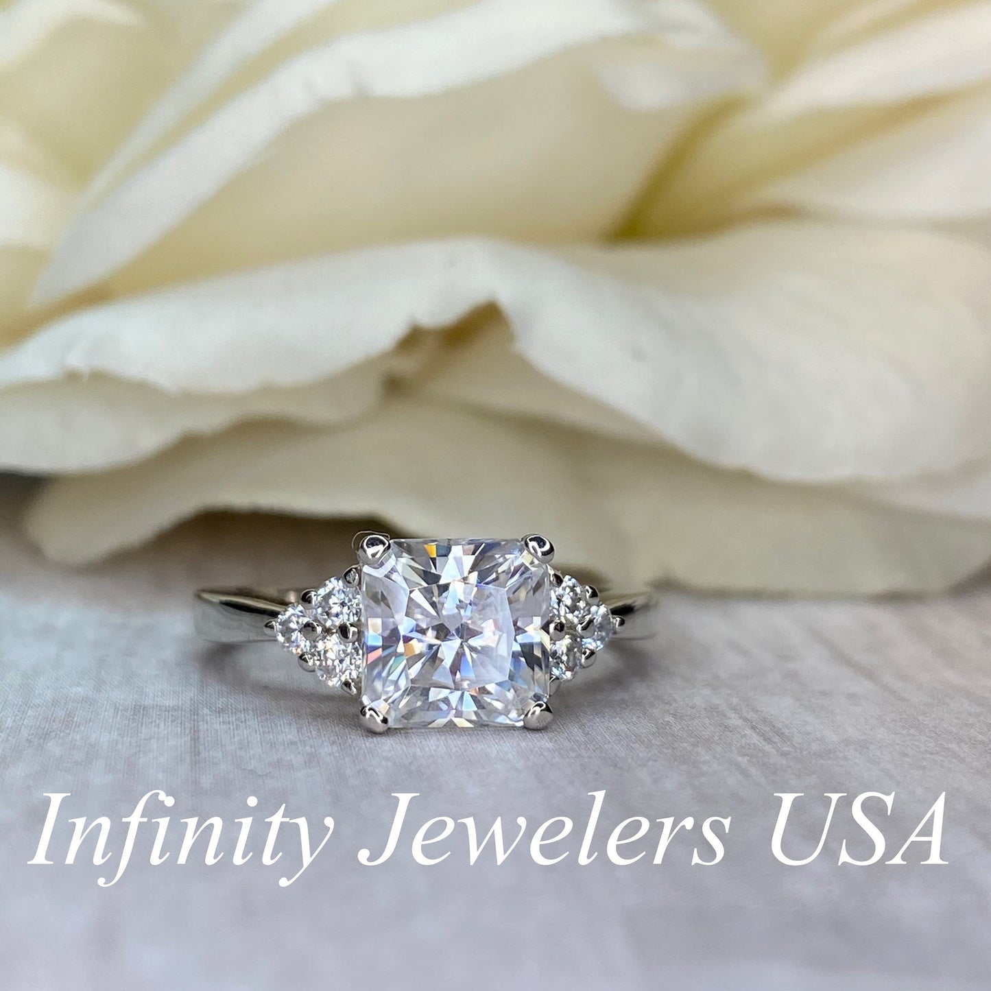 Radiant Cut  Moissanite engagement ring set vintage unique white gold curved band engagement ring women wedding Bridal Promise ring  #7091