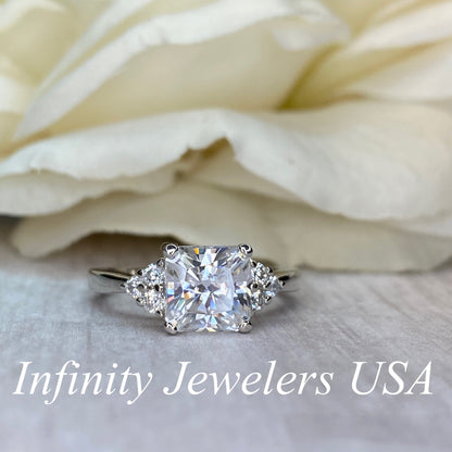 Radiant Cut  Moissanite engagement ring set vintage unique white gold curved band engagement ring women wedding Bridal Promise ring  #7091