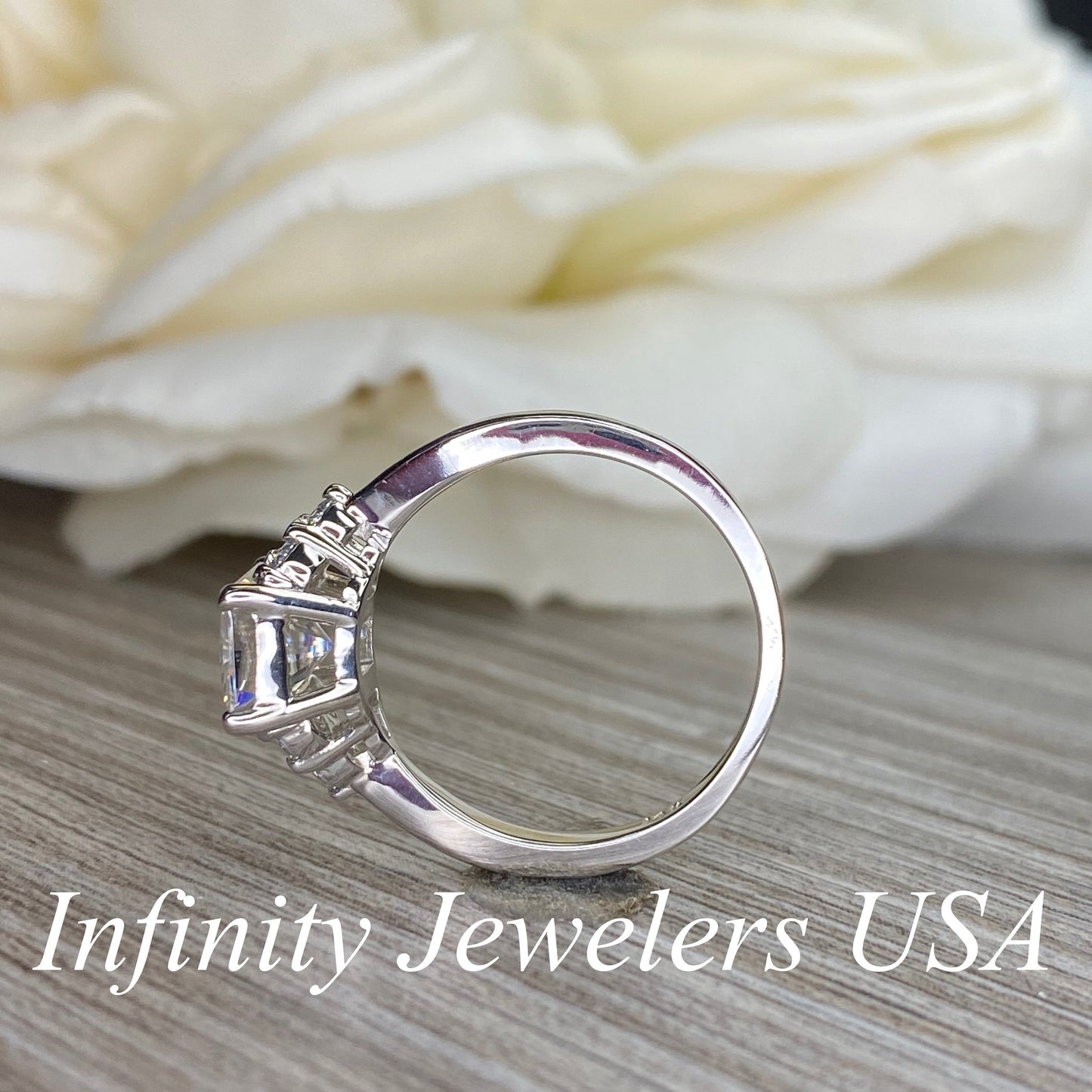Radiant Cut Moissanite engagement ring set vintage unique white gold engagement ring women curved band  wedding Bridal Promise  ring #7093