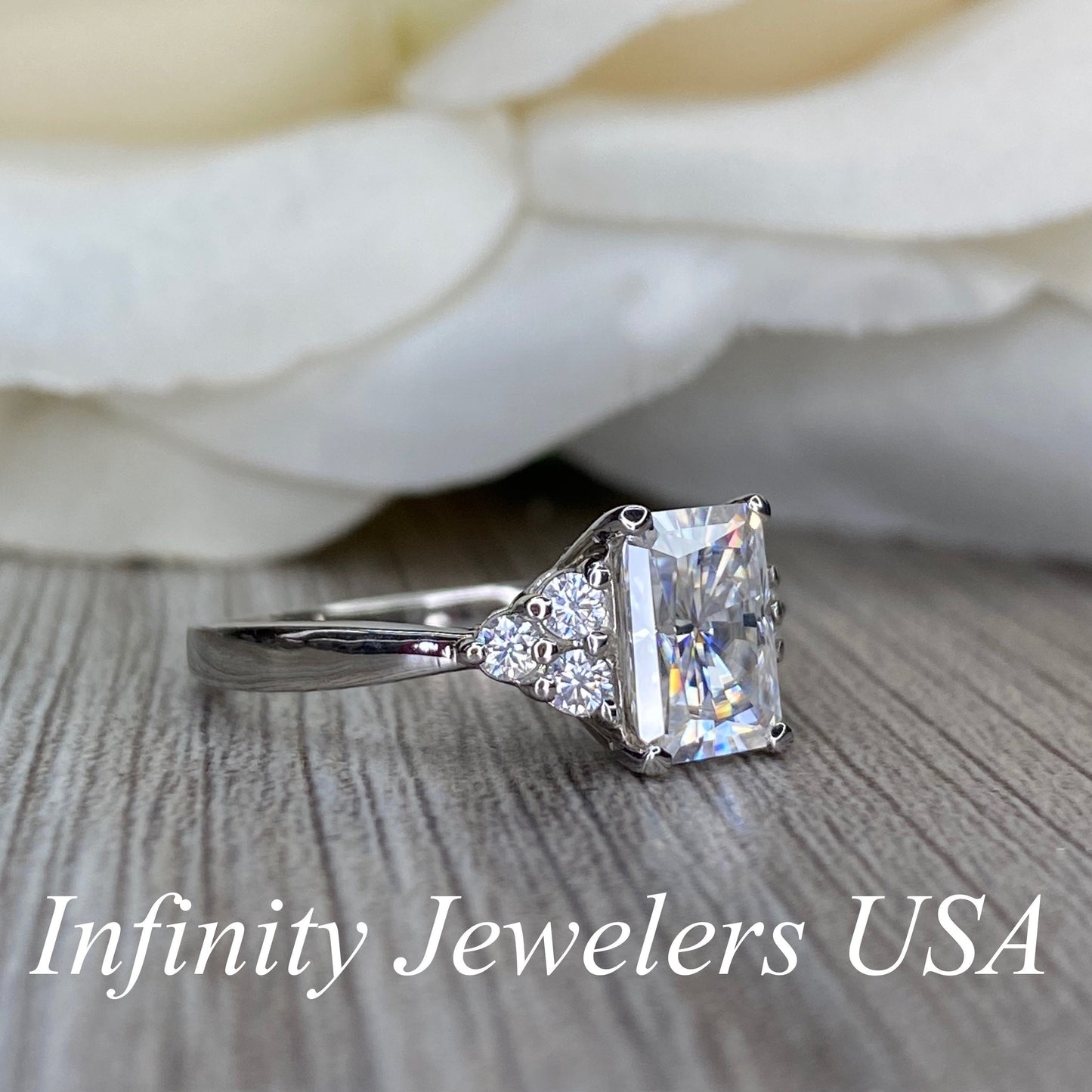 Radiant Cut Moissanite engagement ring set vintage unique white gold engagement ring women curved band  wedding Bridal Promise  ring #7093