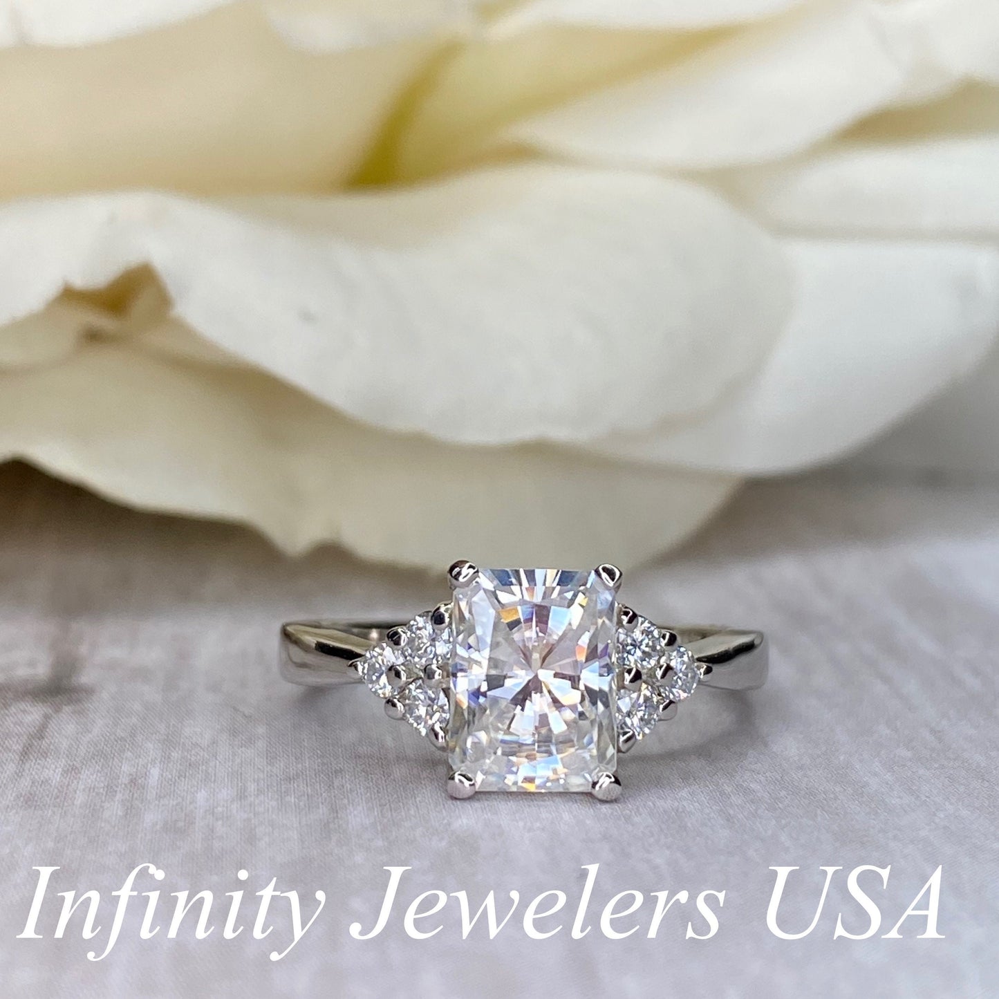 Radiant Cut Moissanite engagement ring set vintage unique white gold engagement ring women curved band  wedding Bridal Promise  ring #7093