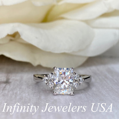 Radiant Cut Moissanite engagement ring set vintage unique white gold engagement ring women curved band  wedding Bridal Promise  ring #7093