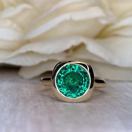 Emerald Ring, Emerald Engagement Ring, Solitaire Engagament Ring, 14k Yellow Gold, May Birthstone Ring, Green Emerald Engagement Ring, #5950
