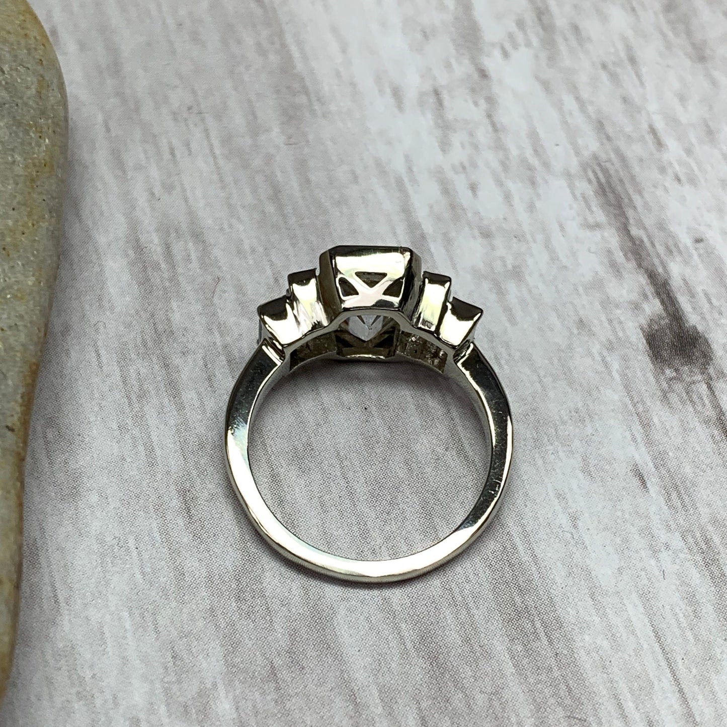 Emerald Cut Moissanite Engagement Ring For Ladies, 14k Gold Five Stone Bezel Set Moissanite Wedding Band, Moissanite Anniversary Band  #7107