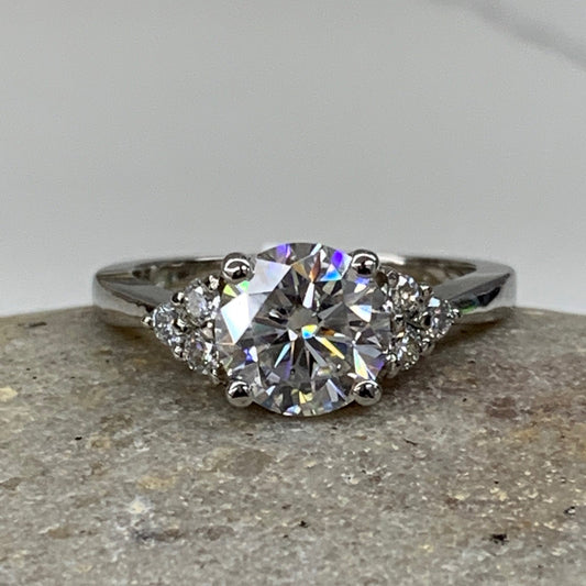 Round Moissanite engagement ring set vintage unique white gold curved band moissanite engagement ring women wedding Bridal Promise ring 7090