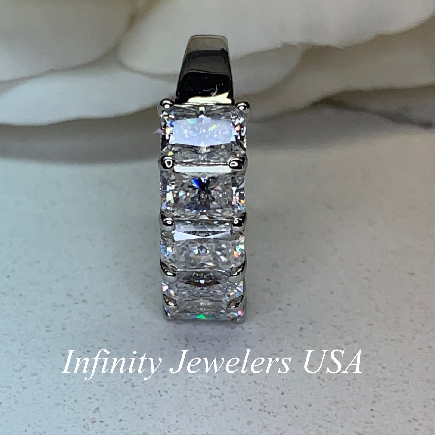 Radiant Cut Moissanite Wedding Band, Five Stone Radiant Cut Moissanite Anniversary Ring For Her, 14k White Gold Moissanite Ladies Band #7101