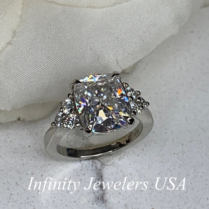 Moissanite Cushion Cut Engagement Ring For Her, 14k Gold Cushion Cut And Round Moissanite Wedding Ring, Round Cluster Moissanite Ring  #6697