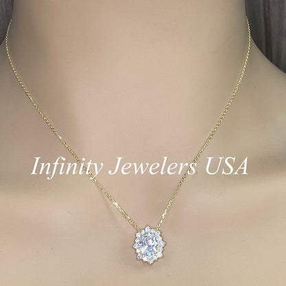Oval Cut Moissanite Halo Pendant, 14k Gold Moissanite Halo Necklace For Her #7127, Oval Shaped Moissanite With Halo Pendant April Birthstone