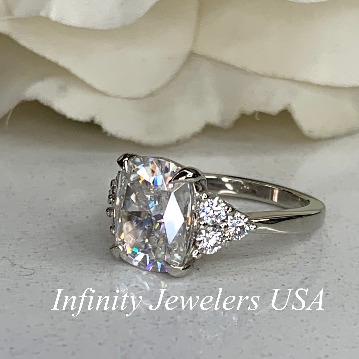 Moissanite Cushion Cut Engagement Ring For Her, 14k Gold Cushion Cut And Round Moissanite Wedding Ring, Round Cluster Moissanite Ring  #6697