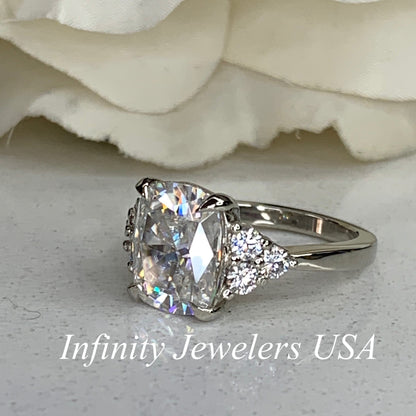 Moissanite Cushion Cut Engagement Ring For Her, 14k Gold Cushion Cut And Round Moissanite Wedding Ring, Round Cluster Moissanite Ring  #6697