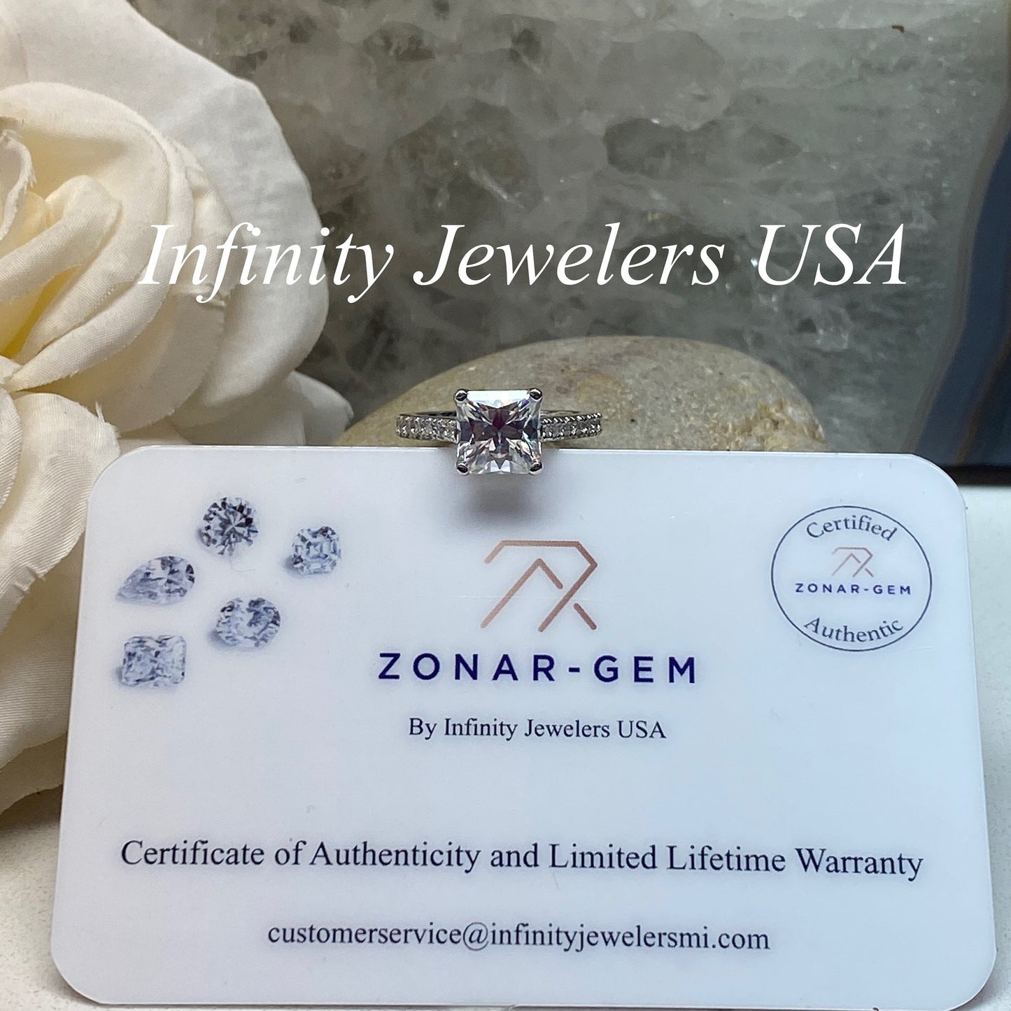 Radiant Cut Moissanite Engagement Ring, Ladies 14k White Gold Radiant Cut And Round Moissanite Wedding Ring, Round Cluster Moissanites #7130