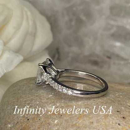 Radiant Cut Moissanite Engagement Ring, Ladies 14k White Gold Radiant Cut And Round Moissanite Wedding Ring, Round Cluster Moissanites #7130