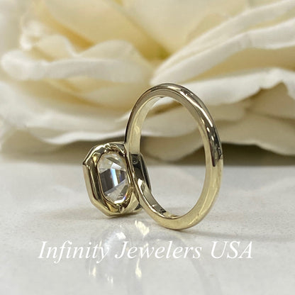 Moissanite Asscher Cut Solitaire Engagement Ring, Asscher Moissanite Bezel Set Wedding Ring, 14k Yellow Gold Solitaire Moissanite Ring #5429