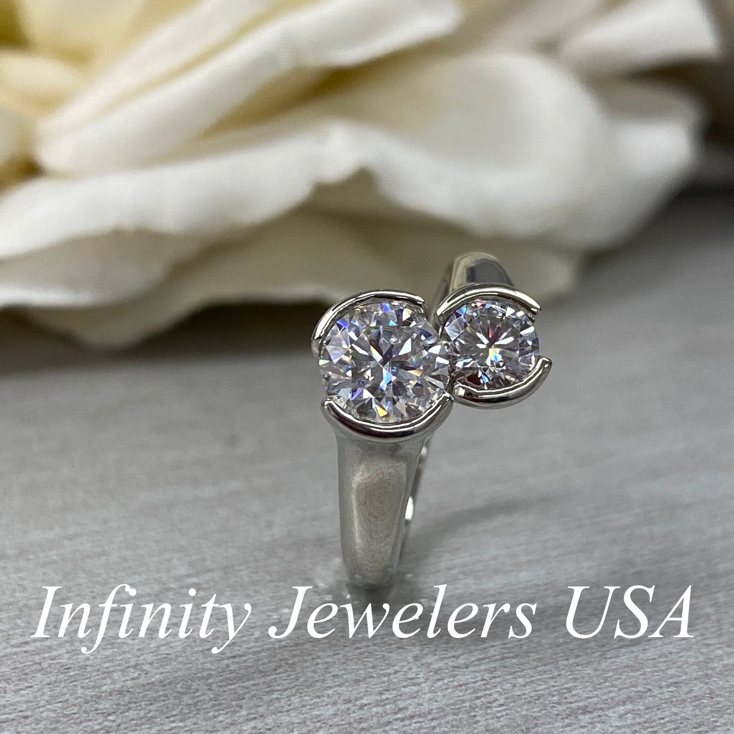 Round Moissanite 2 Stone Engagement Ring,  14k Gold Moissanite Mother's Ring, Forever Us Two Stone Moissanite Wedding Ring For Ladies #7144