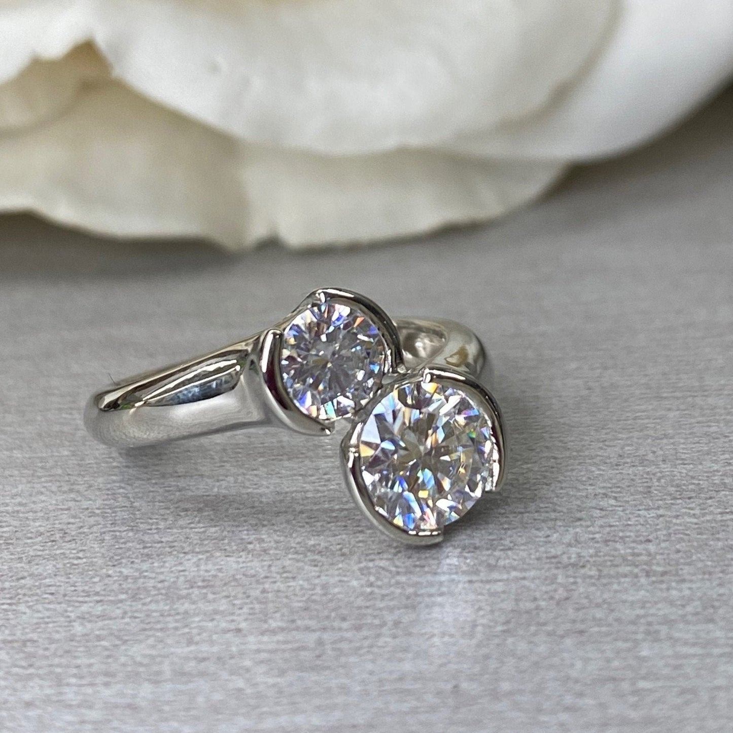 Round Moissanite 2 Stone Engagement Ring,  14k Gold Moissanite Mother's Ring, Forever Us Two Stone Moissanite Wedding Ring For Ladies #7144