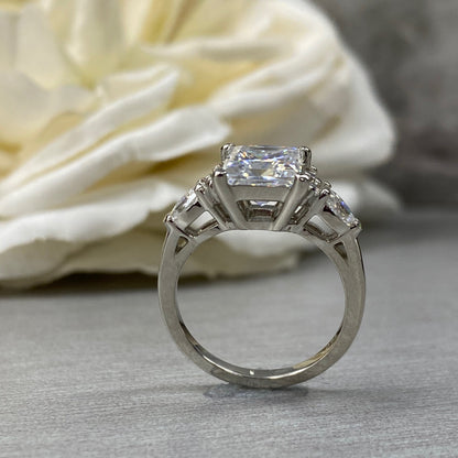 Princess Cut Moissanite Engagement Ring, 14k Gold Princess Cut And Marquise Moissanite Wedding Ring, Round Cluster Moissanite Ring     #7147