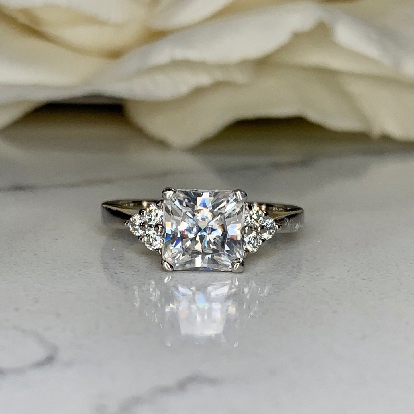 Radiant Cut  Moissanite engagement ring set vintage unique white gold curved band engagement ring women wedding Bridal Promise ring  #7091