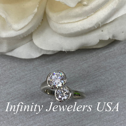 Round Moissanite 2 Stone Engagement Ring,  14k Gold Moissanite Mother's Ring, Forever Us Two Stone Moissanite Wedding Ring For Ladies #7144