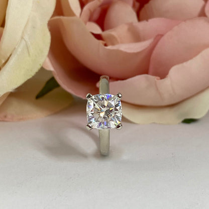 Moissanite Engagement Rings For Women Cushion Cut 14K Solid White Gold, #7175 Single Stone Bridal Ring Solitaire Moissanite Engagement Rings