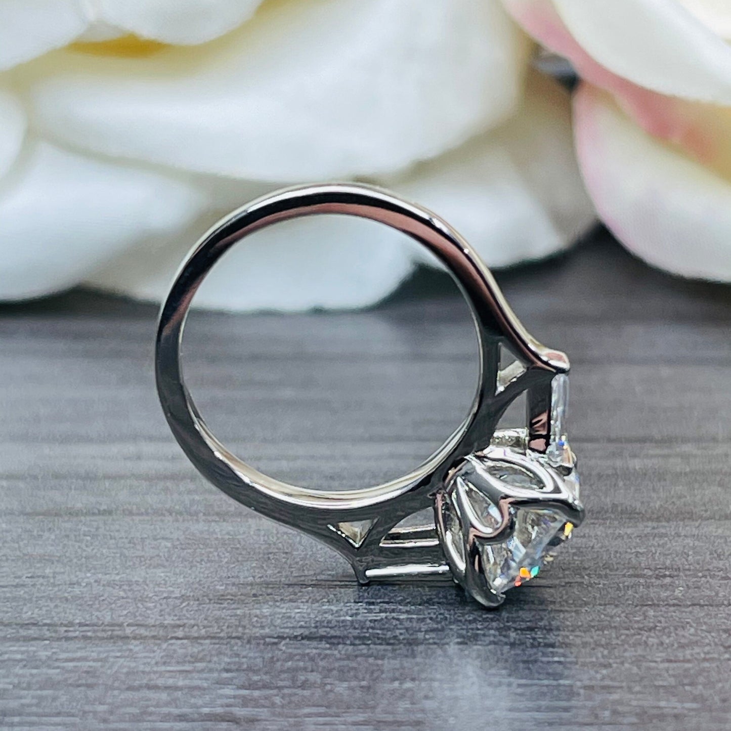 Elongated Cushion Cut Moissanite Engagement Ring 14K White Gold Ladies, Moissanite Engagement Ring Elongated Cushion Shape For Women,  #7151