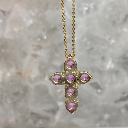 Cross Necklace, Pink Sapphire Small Cross Pendant Necklace, Dainty Crucifix Pendant Necklace, Minimalist Cross Pendant, Unisex Cross