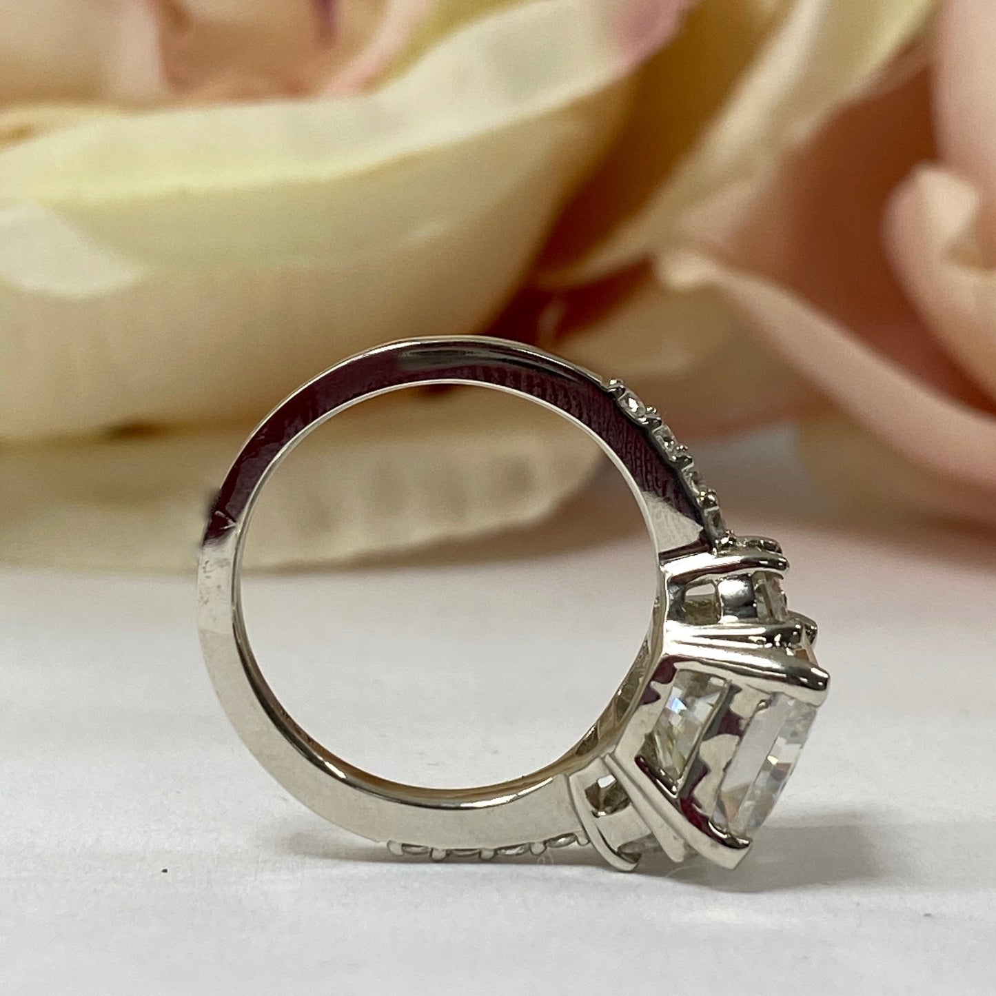 Moissanite Engagement Rings For Women Radiant Cut Wedding Ring 14K Solid White Gold,  #7179 Bridal Ring Solitaire Moissanite Engagement Ring