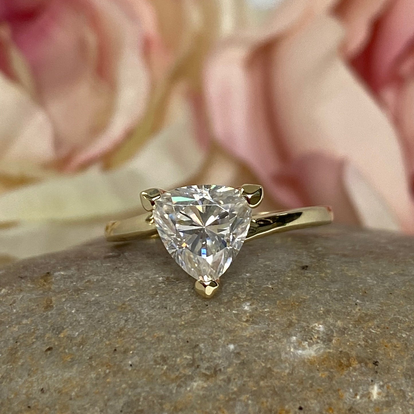 Moissanite Solitaire Trillion Cut Engagement Ring, #5441 14k Solid Gold Triangle Shape Moissanite, Moissanite Bridal Promise Ring For Women