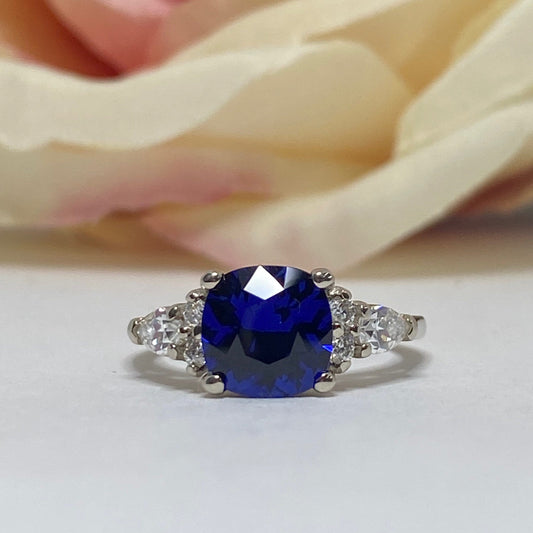 Cushion Cut Blue Sapphire Engagement Ring 14K White Gold, Blue Sapphire Ring For Women Solid White Gold, Sapphire and Moissanite Ring, #7157