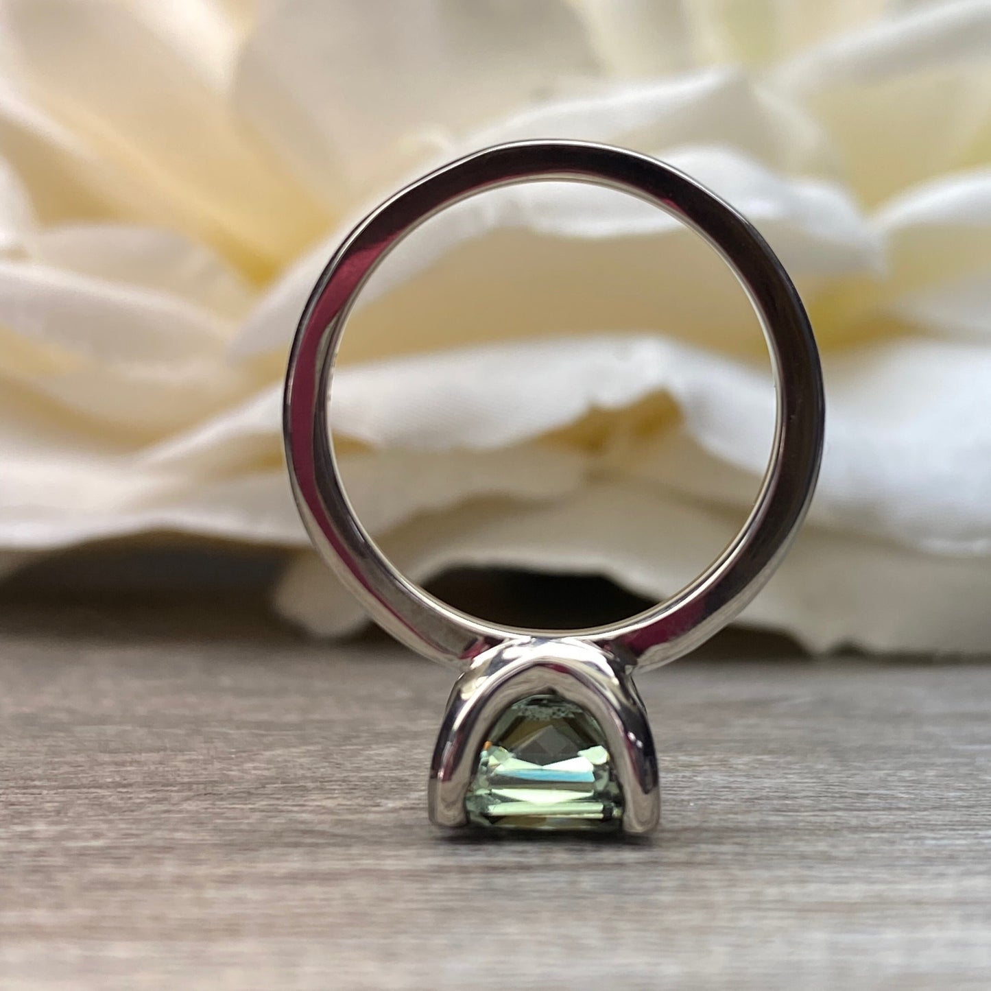 Green Sapphire Engagement Ring Radiant Cut, 14k Gold Sapphire Radiant Cut Wedding Ring, September Birthstone Unique Green Sapphire Ring 7161