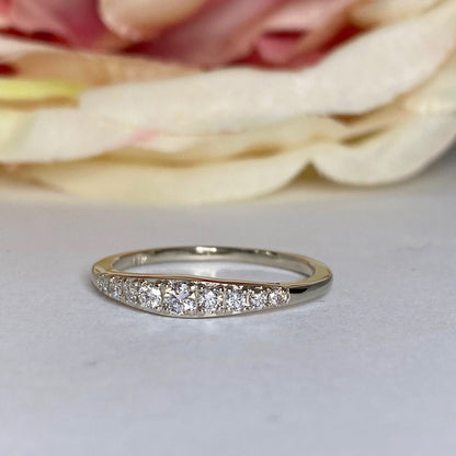 Diamond Wedding Bands For Women 14K White Gold, Stacking Gold and Diamond Band Ring, Dainty Thin Diamond Wedding Anniversary Bands, #6098