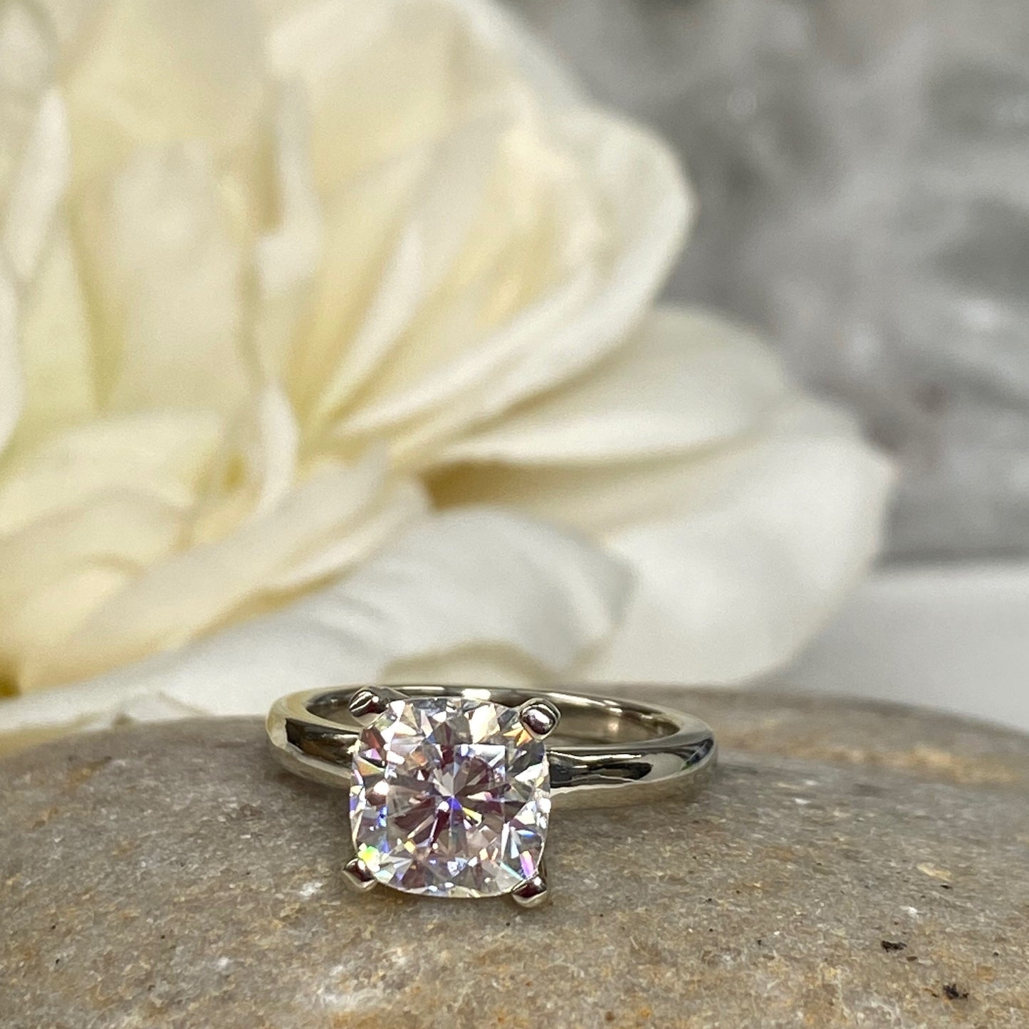 Moissanite Engagement Rings For Women Cushion Cut 14K Solid White Gold, #7175 Single Stone Bridal Ring Solitaire Moissanite Engagement Rings