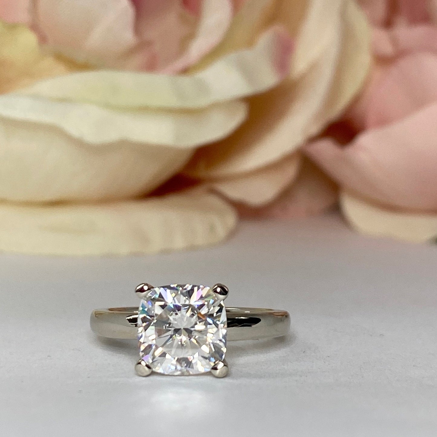 Moissanite Engagement Rings For Women Cushion Cut 14K Solid White Gold, #7175 Single Stone Bridal Ring Solitaire Moissanite Engagement Rings