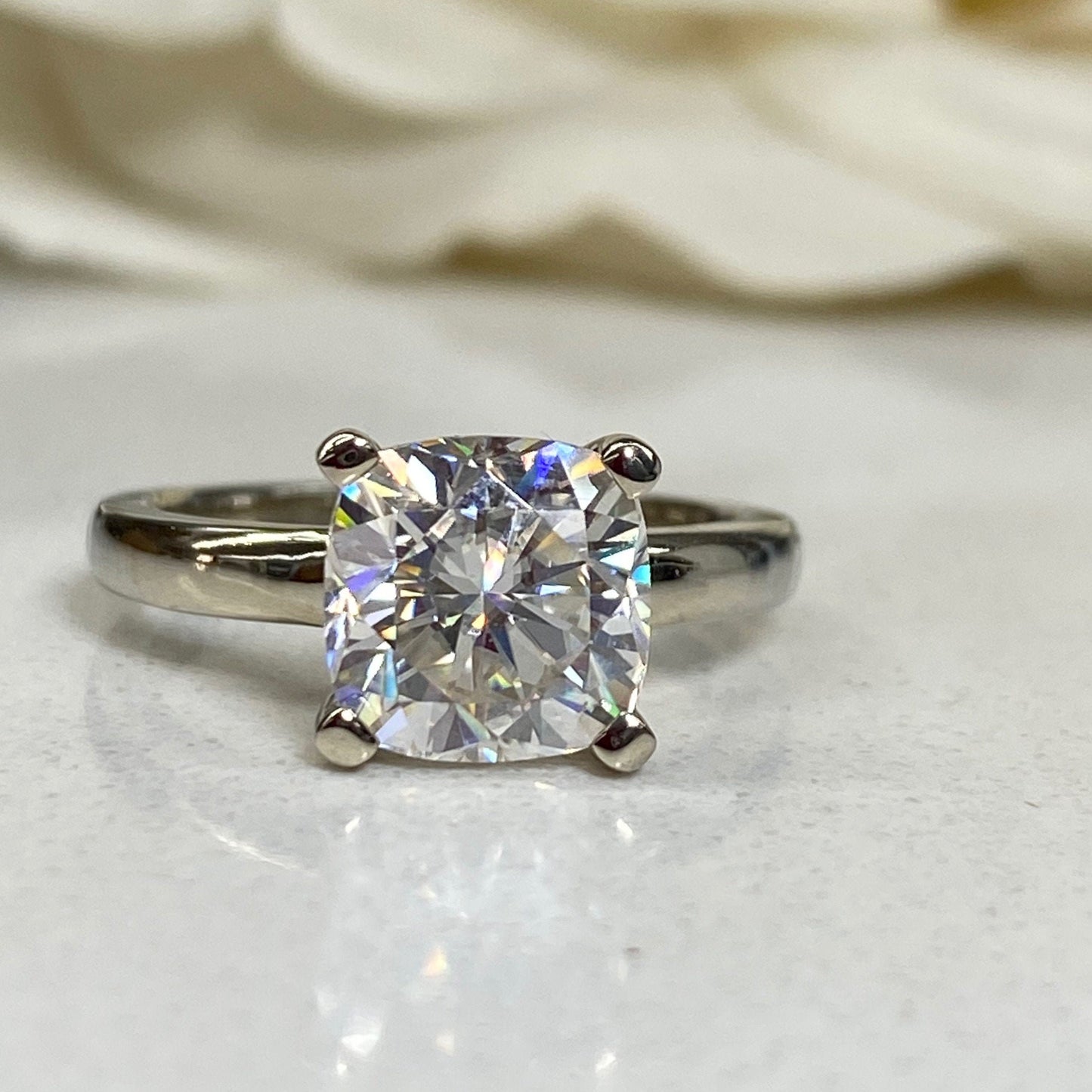 Moissanite Engagement Rings For Women Cushion Cut 14K Solid White Gold, #7175 Single Stone Bridal Ring Solitaire Moissanite Engagement Rings