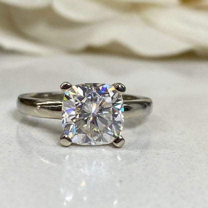 Moissanite Engagement Rings For Women Cushion Cut 14K Solid White Gold, #7175 Single Stone Bridal Ring Solitaire Moissanite Engagement Rings