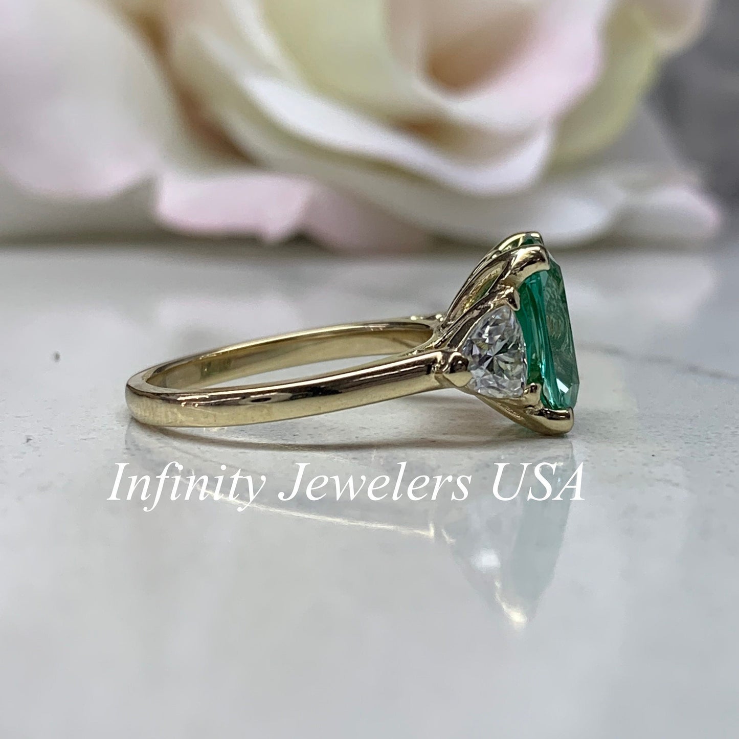 Elongated Cushion Cut Engagement Ring For Women 14K solid Yellow Gold, Green Paraiba Tourmaline Engagement Rings, Unique Vintage Rings, 7187
