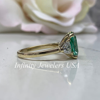 Elongated Cushion Cut Engagement Ring For Women 14K solid Yellow Gold, Green Paraiba Tourmaline Engagement Rings, Unique Vintage Rings, 7187