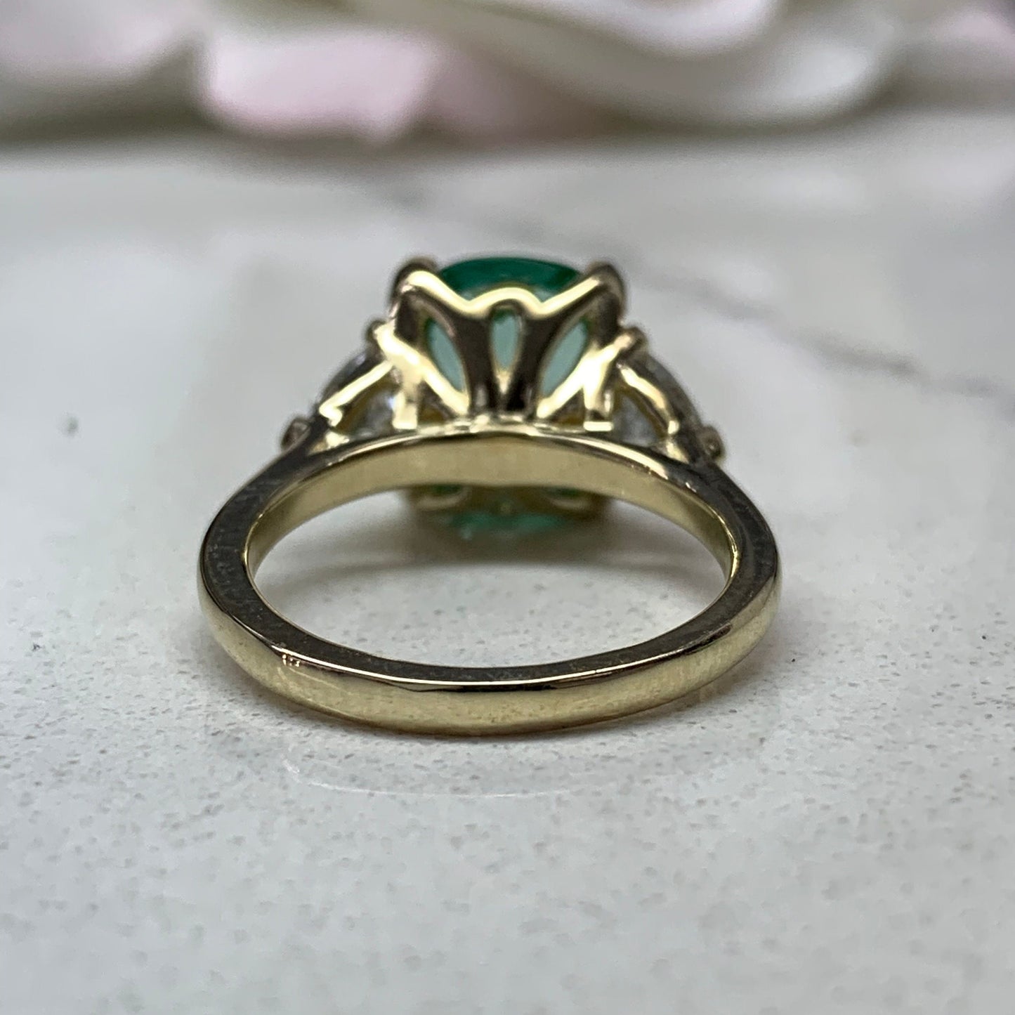 Elongated Cushion Cut Engagement Ring For Women 14K solid Yellow Gold, Green Paraiba Tourmaline Engagement Rings, Unique Vintage Rings, 7187