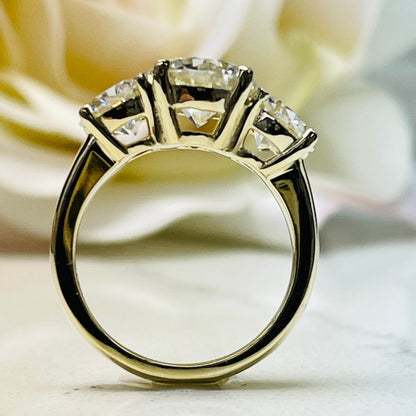 Round Moissanite Engagement Rings For Women 14k Solid Yellow Gold, Moissanite Bridal Rings, Three Stone Moissanite Engagement Ring #7189