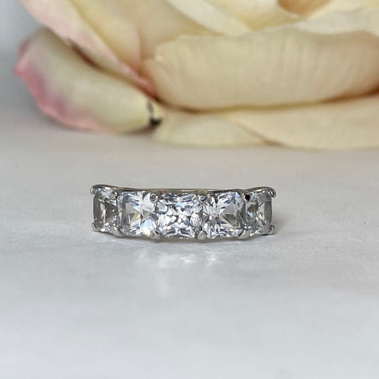 Moissanite Wedding Band For Women , #6043 14k Solid Gold Radiant Cut Moissanite Engagement Ring , Moissanite Anniversary Band 5 Stone Ring