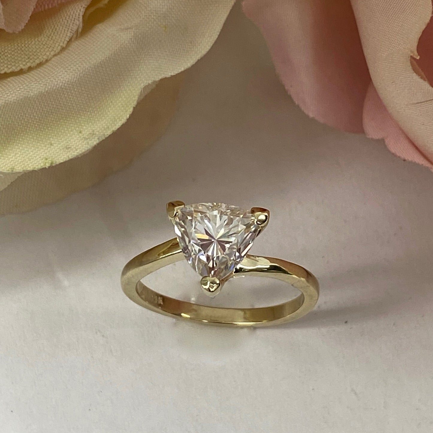 Moissanite Solitaire Trillion Cut Engagement Ring, #5441 14k Solid Gold Triangle Shape Moissanite, Moissanite Bridal Promise Ring For Women