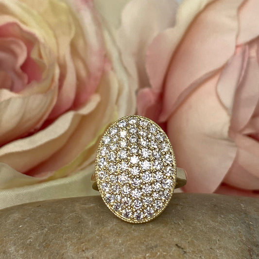 Oval Moissanite Engagement Ring 14K Solid White Gold, Oval Pave Moissanite Cluster Ring For Women, Diamonds Anniversary Ring, #7183