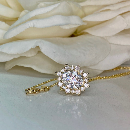 Oval Cut Moissanite Halo Pendant, 14k Gold Moissanite Halo Necklace For Her #7127, Oval Shaped Moissanite With Halo Pendant April Birthstone